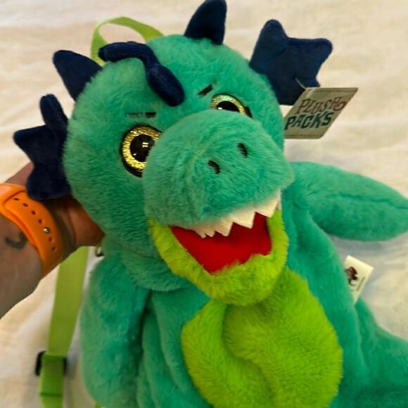Backpack Dragon Dinosaur Plush Soft Textured Green - Picture 5 of 10